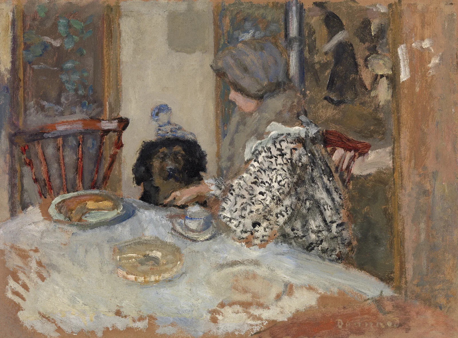 Woman And Dog At Table Wall Art by Pierre Bonnard - Canvas Print