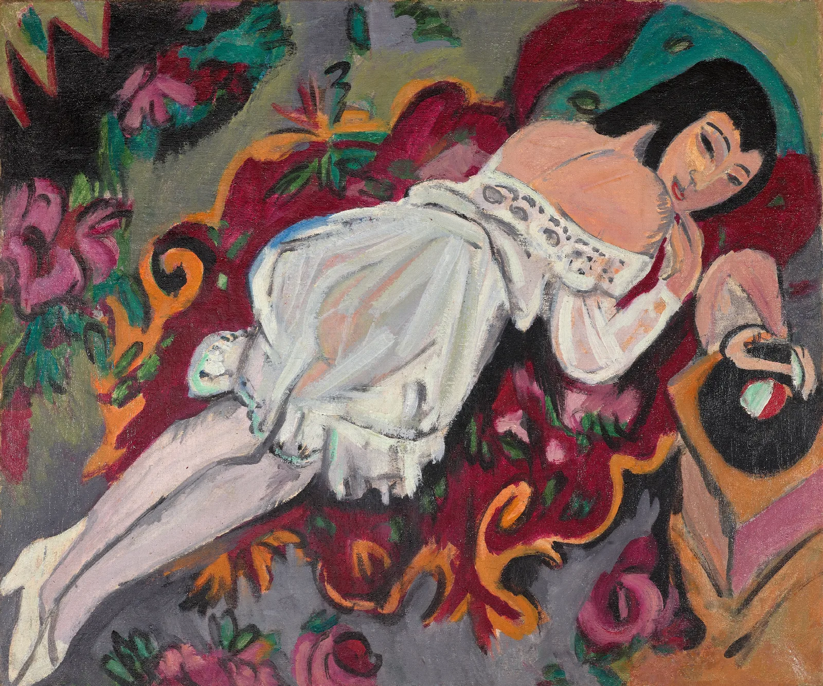 Girl In White Chemise Wall Art by Ernst Ludwig Kirchner - Canvas Print
