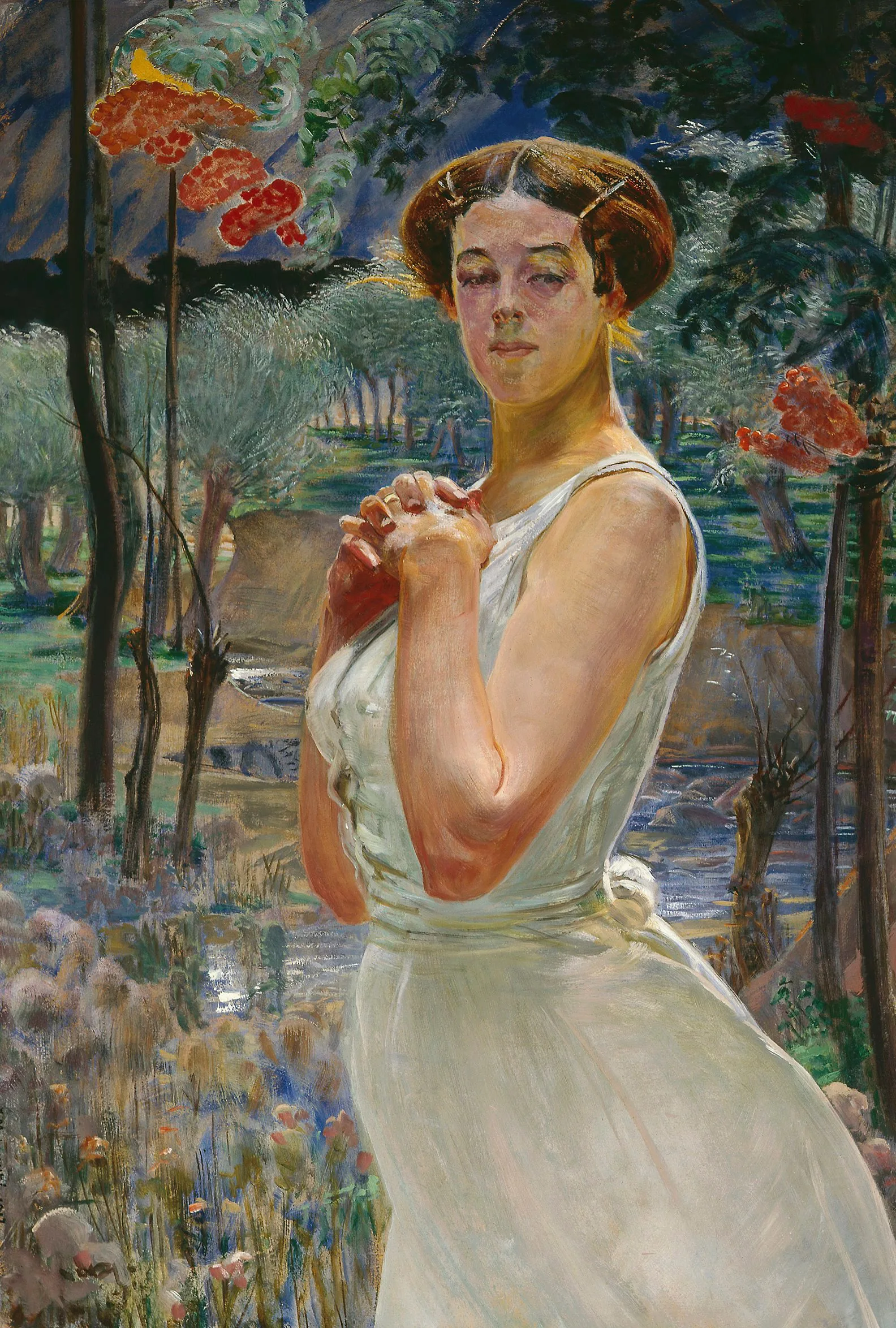 Portrait Of A Woman Against A Rowanberry Grove Wall Art by Jacek Malczewski - Canvas Print