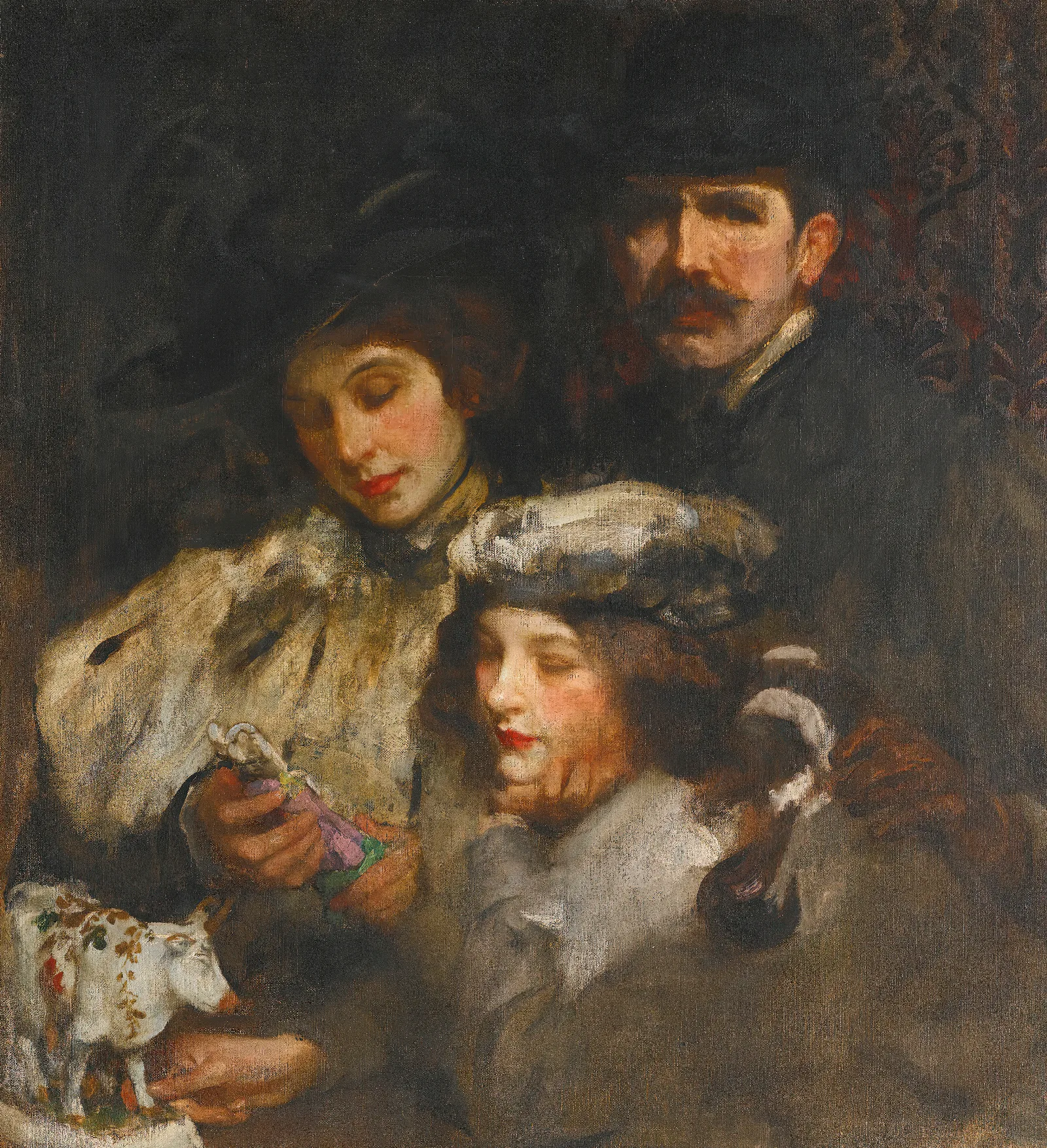 The Painter His Wife And Daughter Wall Art by James Jebusa Shannon - Canvas Print