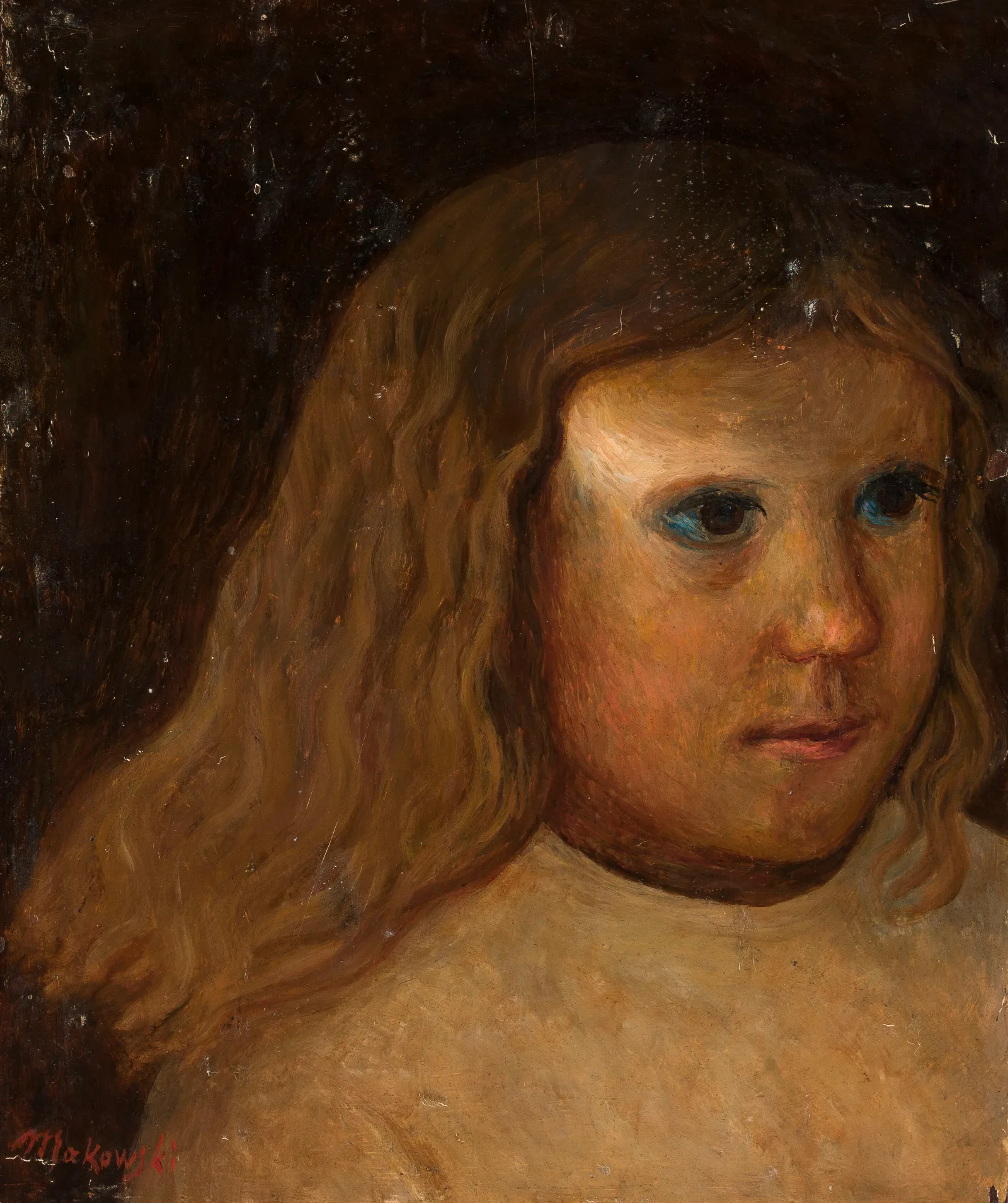 Head Of A Little Girl With Unloosed Hair Wall Art by Tadeusz Makowski - Canvas Print