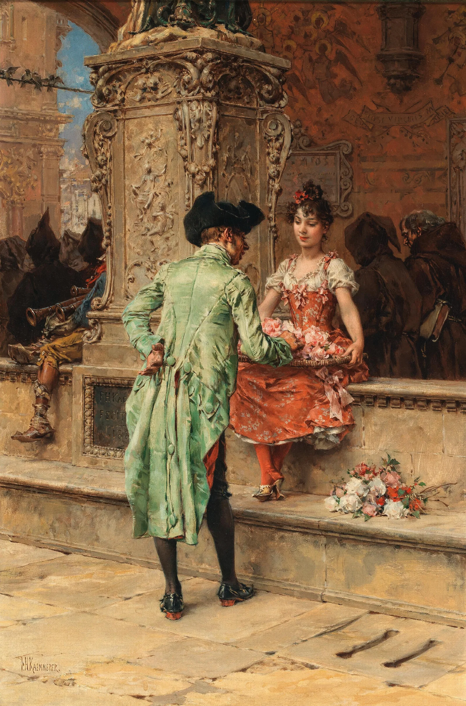 The Cavalier And The Flower Girl Wall Art by Frederik Hendrik Kaemmerer - Canvas Print