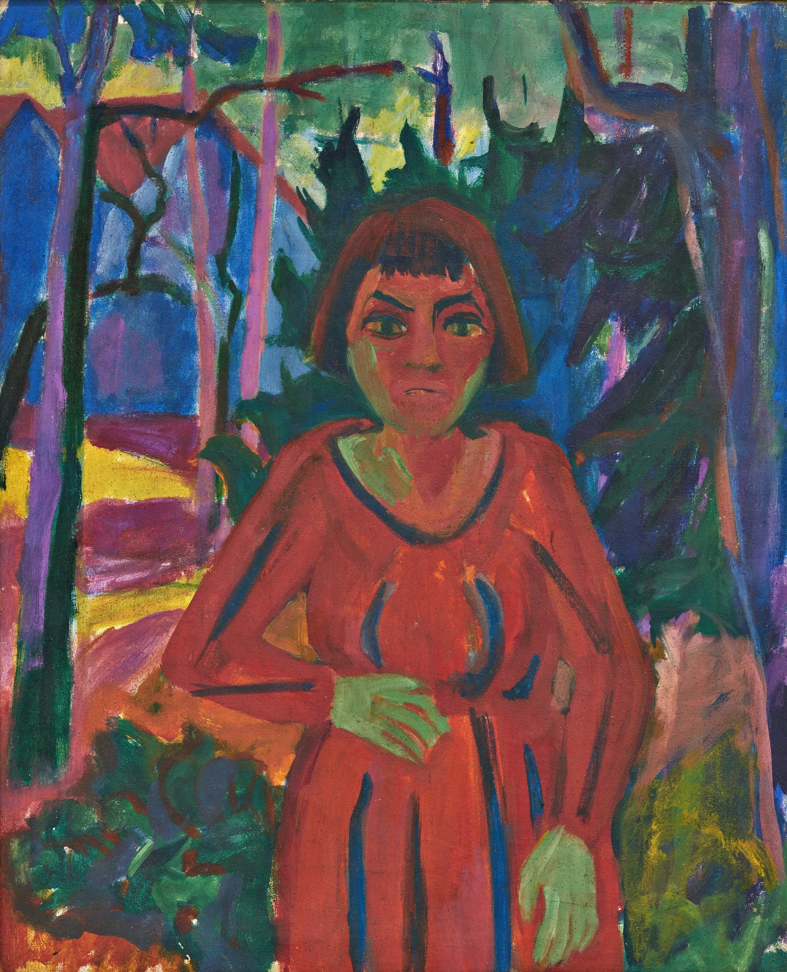 Madchen In Rotem Kleid 2 Wall Art by Hermann Scherer - Canvas Print