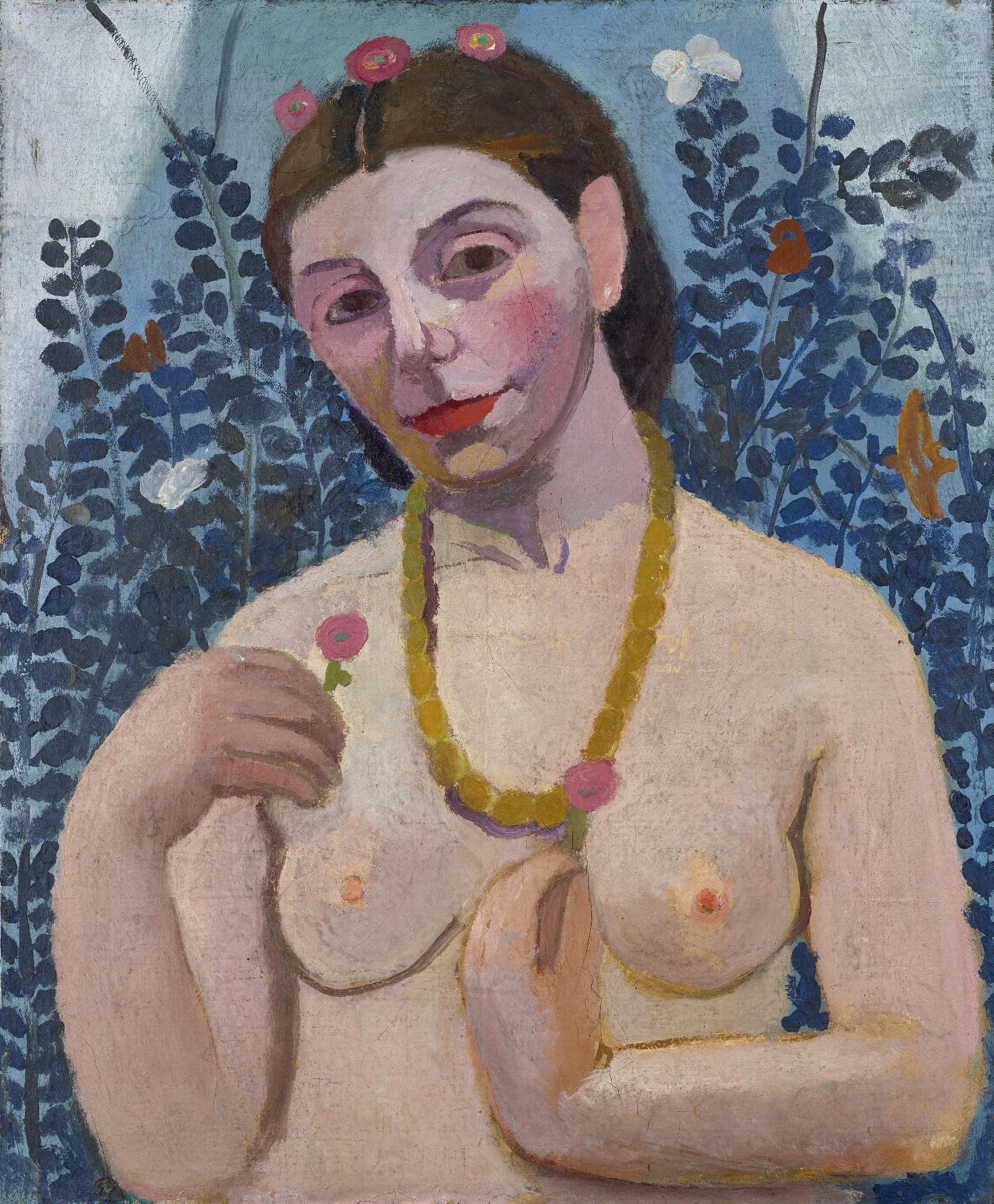 Self Portrait As A Half Length Nude With Amber Necklace Ii Wall Art by Paula Modersohn-Becker - Canvas Print