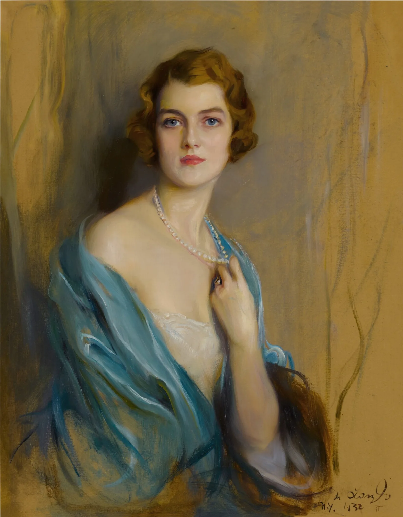 Mrs William Burden A M Nee Margaret Livingston Partridge Wall Art by Philip Alexius de László - Canvas Print