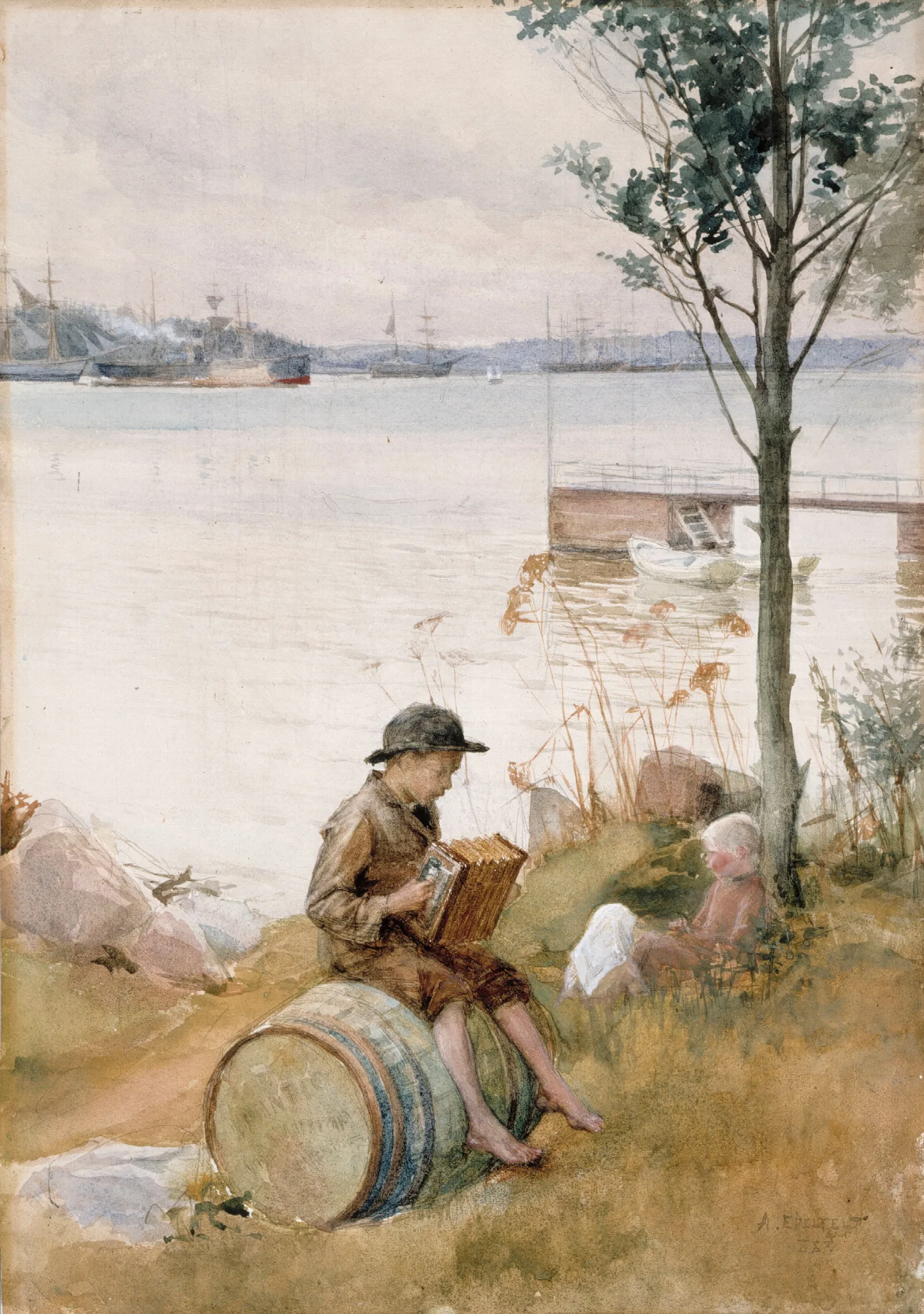 Serenade On The Embankment 2 Wall Art by Albert Edelfelt - Canvas Print