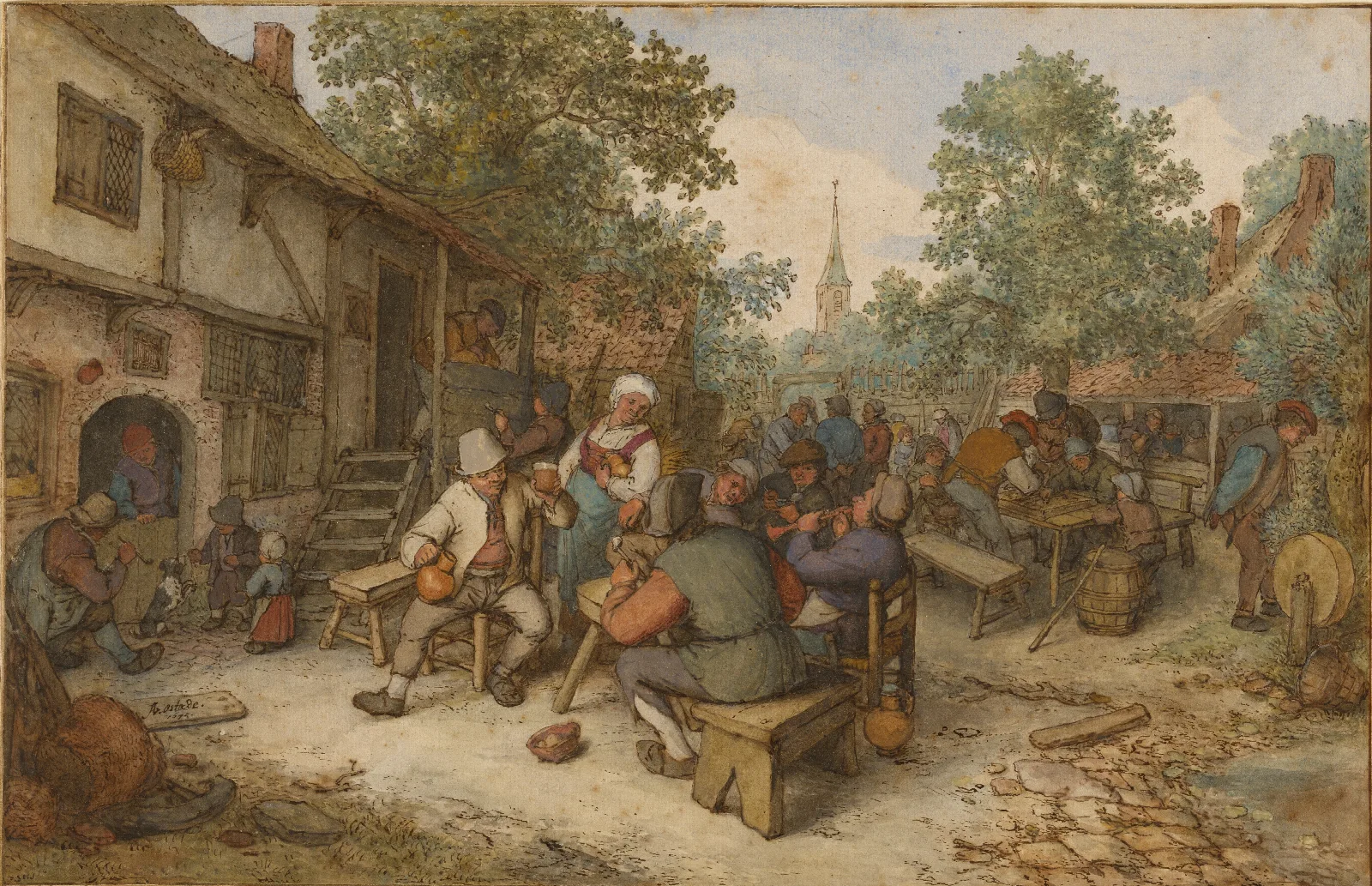 Peasant Festival On A Town Street Wall Art by Adriaen van Ostade - Canvas Print