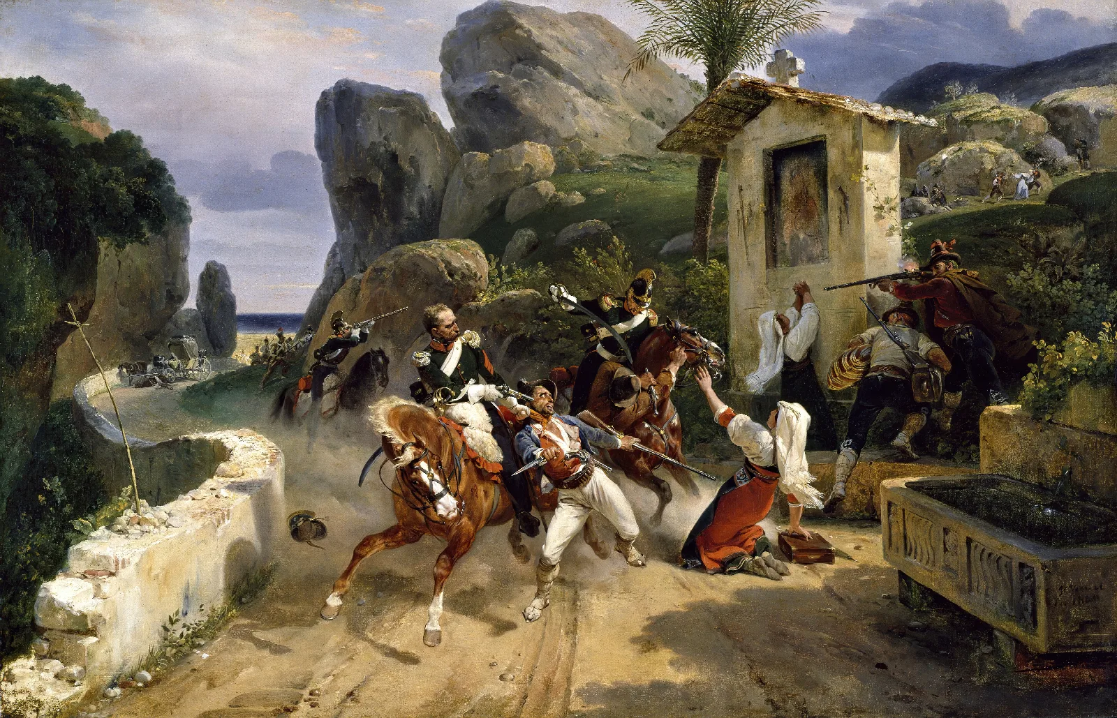 Italian Brigands Surprised By Papal Troops Wall Art by Horace Vernet - Canvas Print