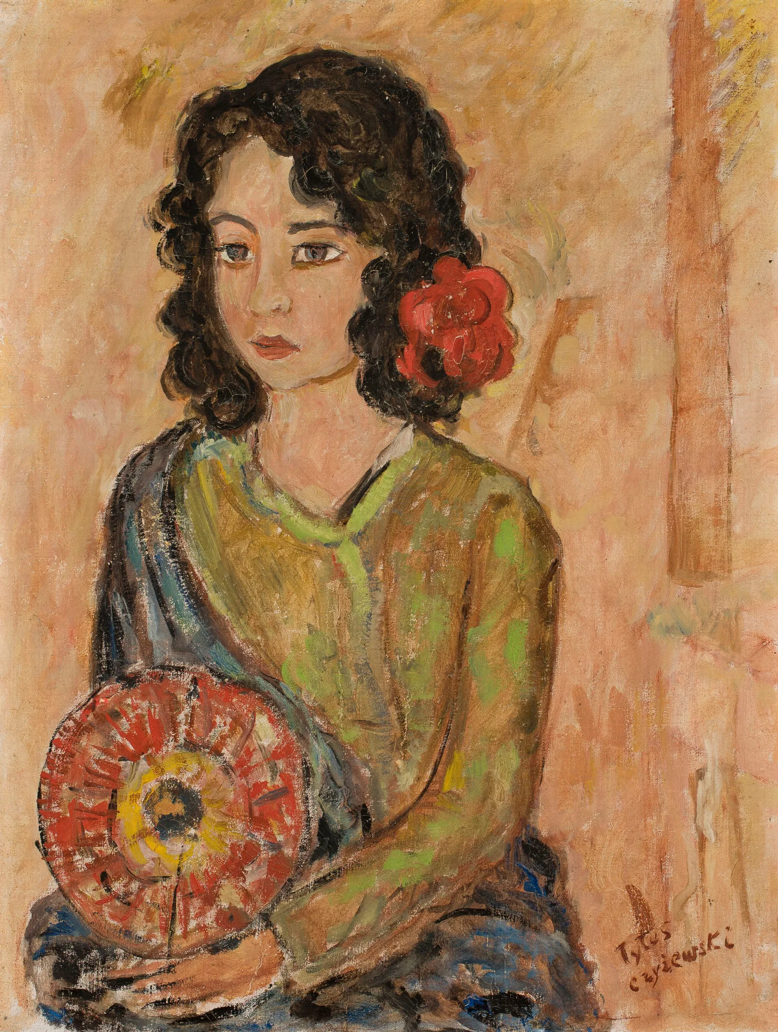 Portrait Of A Girl With A Fan Wall Art by Tytus Czyżewski - Canvas Print