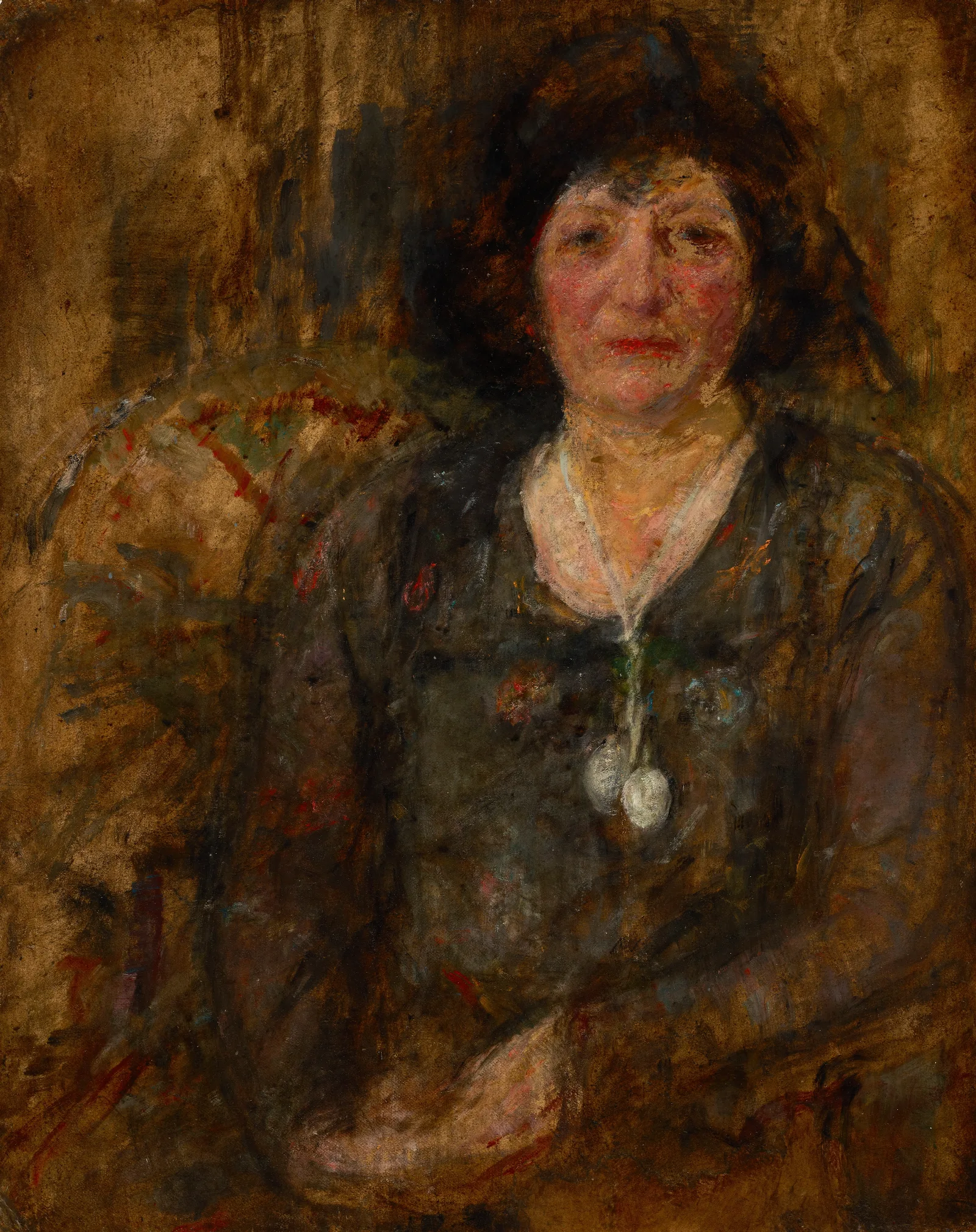 Portrait Of A Lady With A Necklace Wall Art by Olga Boznanska - Canvas Print