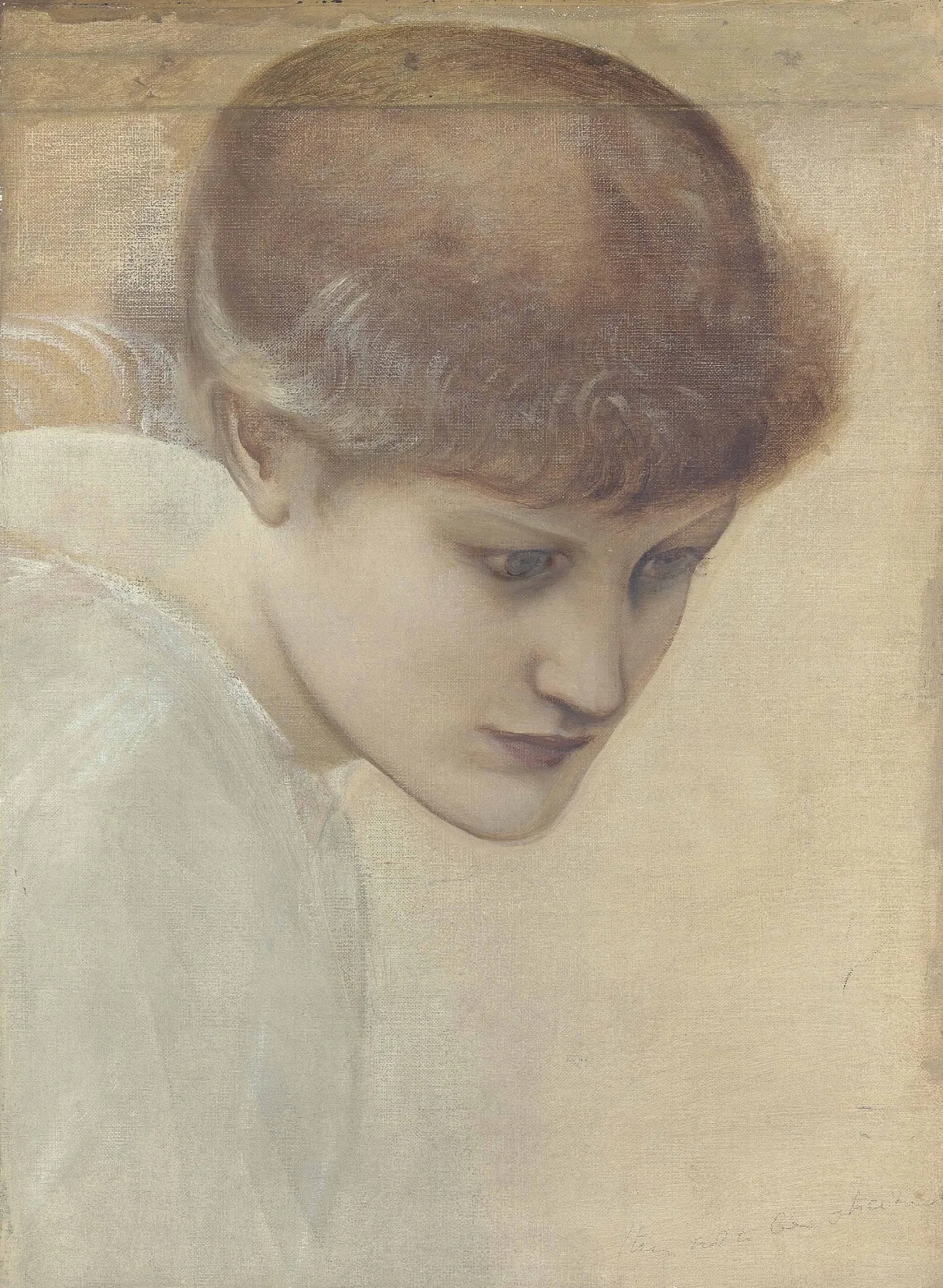 Head Study Of Dorothy Dene Looking Downwards For The Golden Stairs Wall Art by Sir Edward Coley Burne-Jones - Canvas Print