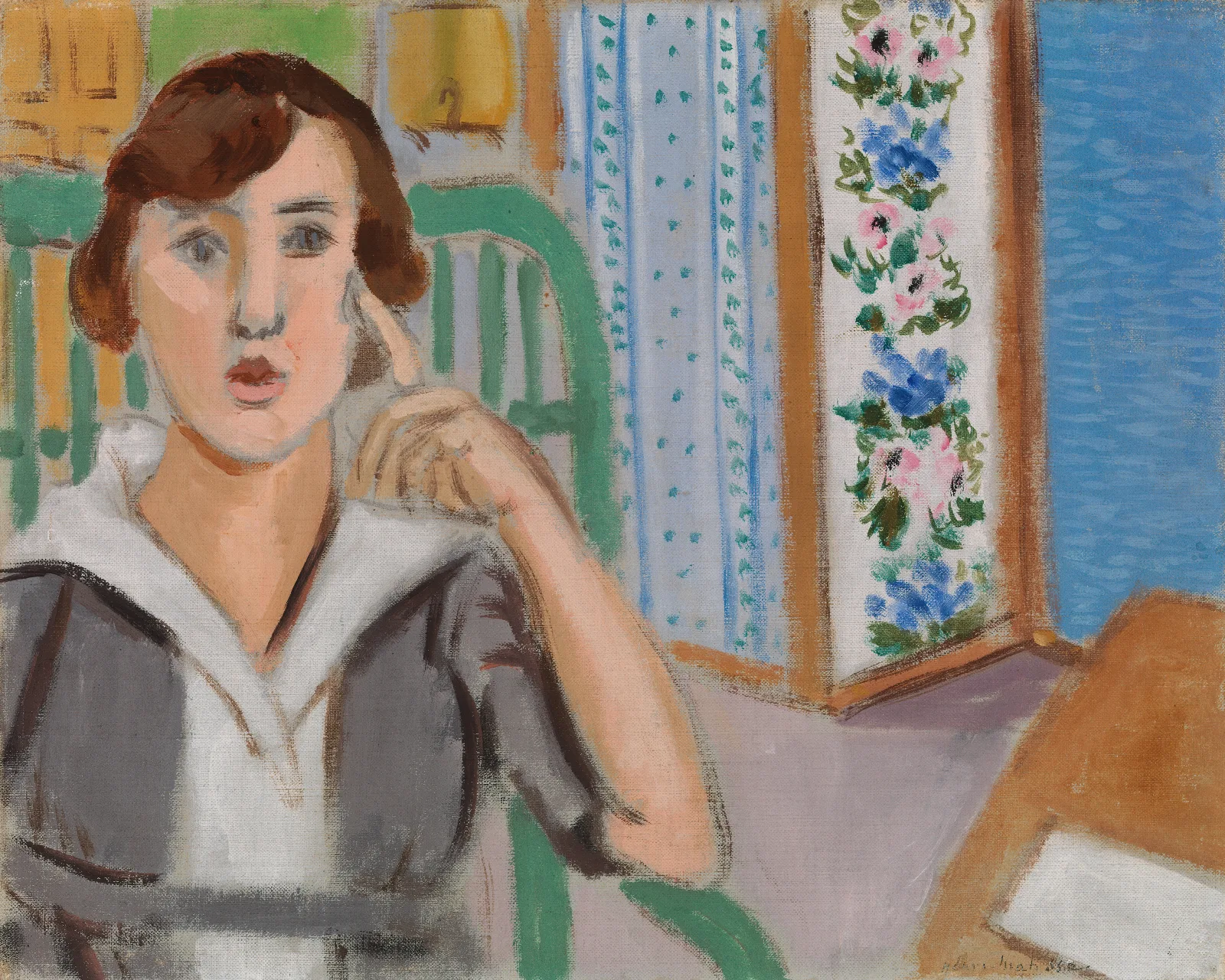Woman And Screen La Femme Au Paravent Wall Art by Henri Matisse - Canvas Print