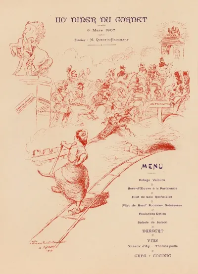 110e Diner Du Gornet 6 Mars 1907 President M Quentin Bauchart Menu A Mon Ami Quentin Bauchart