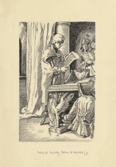 28 He Was Standing By The Table Holding Unrolled Scroll And Reading It