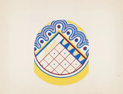 3 D Study For Circular Box With Grid And Dotted Wavy Border In Blue Red And Green