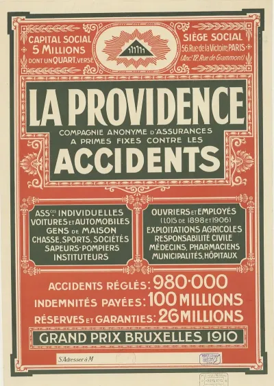 56 Rue De La Victoire Paris La Providence Compagnie Anonyme Dassurances A Primes Fixes Contre Les Accidents