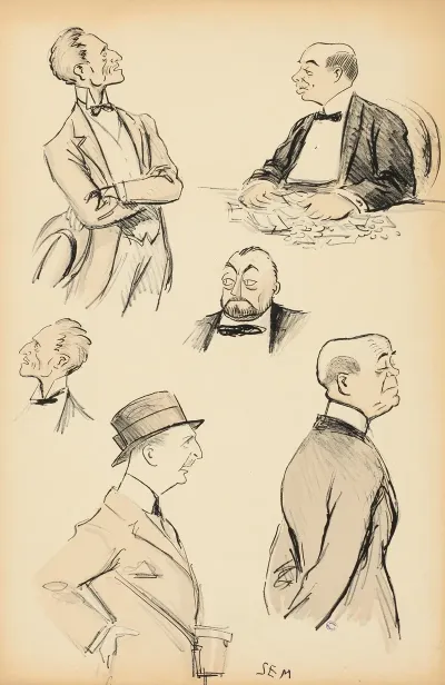 6 Croquis Tetes Ou Bustes De Cinq Messieurs