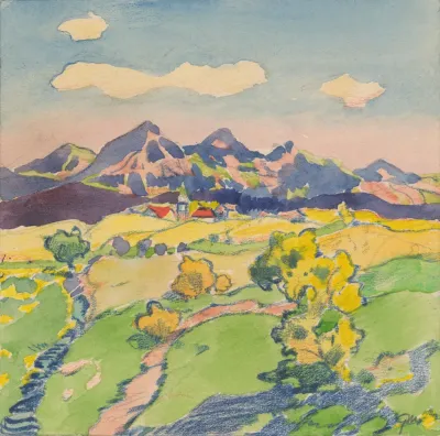 8 A View Of A Village Below The Mountain Among Meadows