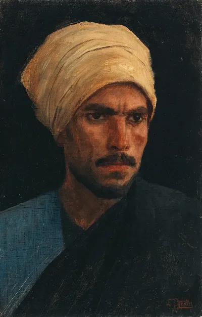 A Arab With A Yellow Turban And A Blue Burnous