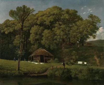 A Barn On The Bank Of A Stream In Gelderland
