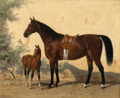 A Bay Horse With Foal