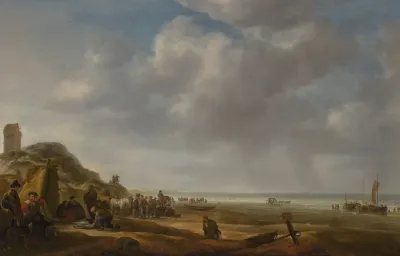 A Beach Scene With Fishermen Displaying Their Catch 2