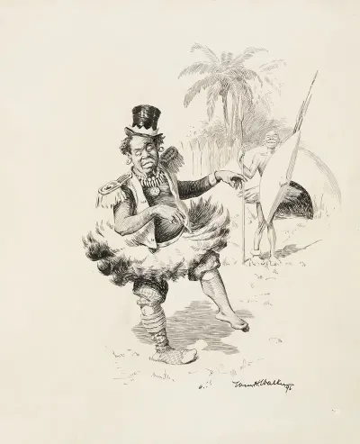 A Black Man In Native Dress Laughs At Another Who Has Mixed Native With Western Dress