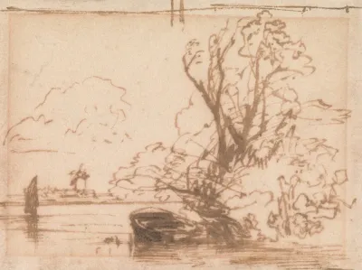 A Boat Moored By A River Bank