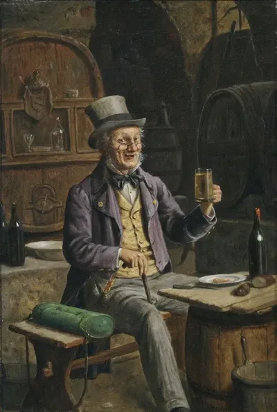 A Botanist With His Vasculum Having A Drink In The Beer Cellar