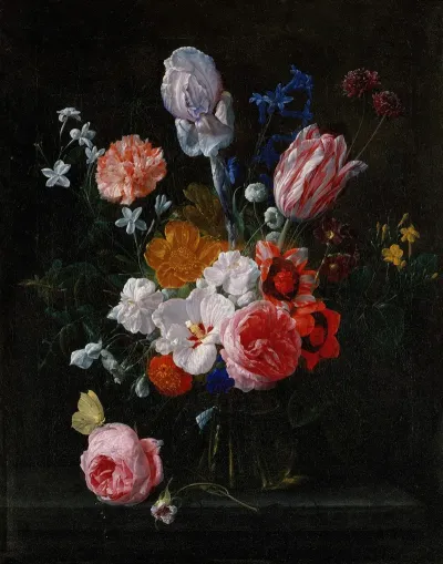 A Bouquet Of Flowers In A Crystal Vase
