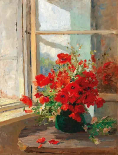 A Bouquet Of Poppies By The Window