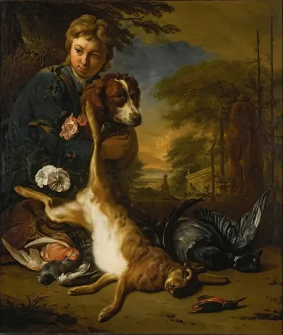 A Boy And A Dog With A Still Life Of Game In A Park Landscape
