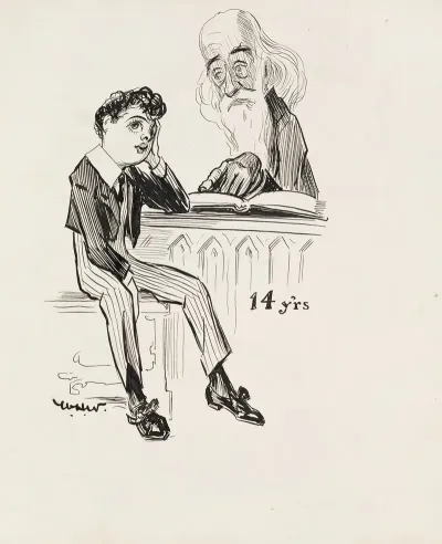 A Boy At Age 14 Staring Into Space Daydreaming While An Old Man Tries To Teach Him From A Book