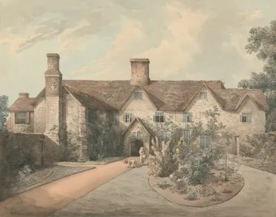A Boy Playing A Drum In The Garden Of A Country House