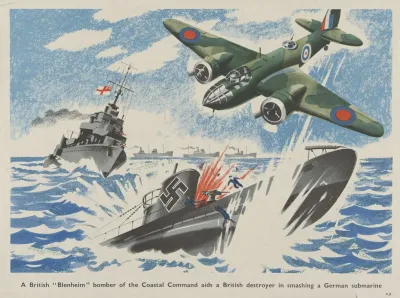 A British Blenheim Bomber Of The Coastal Command Aids A British Destroyer In Smashing A German Submarine 2