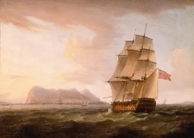 A British Man Of War Before The Rock Of Gibraltar