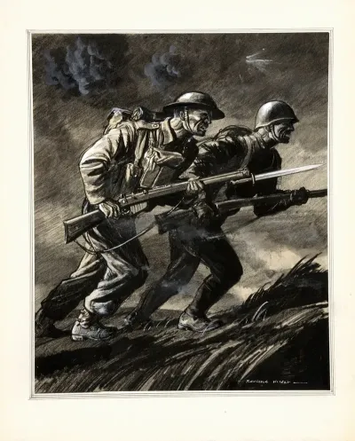 A British Soldier And A Russian Soldier Charging With Rifles