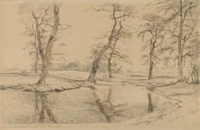 A Brook Near A Farm In Usserod With Cows And Two Figures