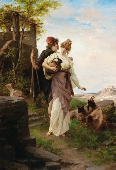 A Bucolic Scene By The Fountain