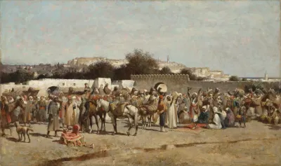 A Bustling Market Place At The City Wall Tangiers