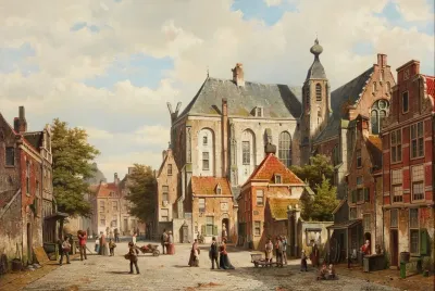 A Busy Street In A Dutch Town