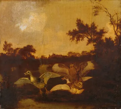 A Buzzard Attacks Two Ducks