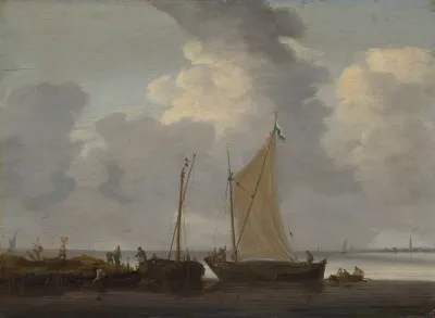 A Calm With Fishermen Unloading Their Catch