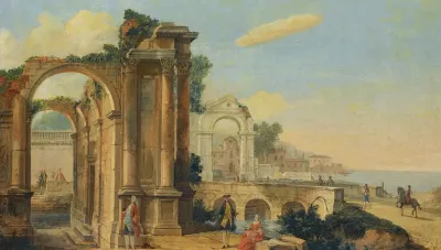 A Capriccio Coastal Landscape With Figures Beneath Ruins