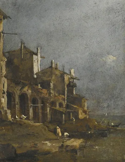 A Capriccio Coastal Landscape With Figures On The Shore Beneath An Arcade
