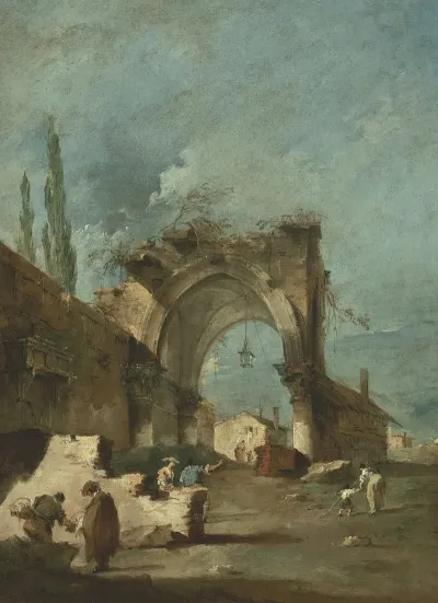 A Capriccio Of Buildings With Figures By A Ruined Arch