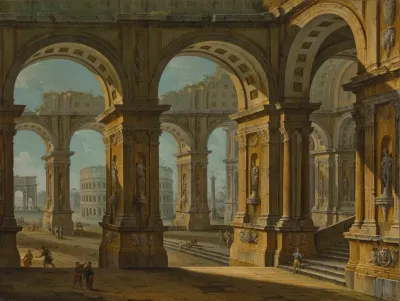 A Capriccio Of Rome With The Colusseum And Arch Of Titus