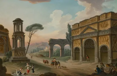 A Capriccio With Ancient Monuments Including The Triumphal Arch Of Orange The Aqueduct Of Frejus And The Mauseoleum Of Glanum