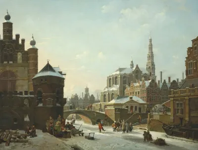 A Capriccio With Figures On A Frozen Canal