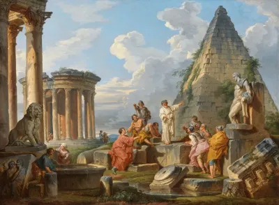 A Capriccio With Saint Paul Preaching To The Romans With The Temple Of Vesta And Pyramid Of Caius Cestius